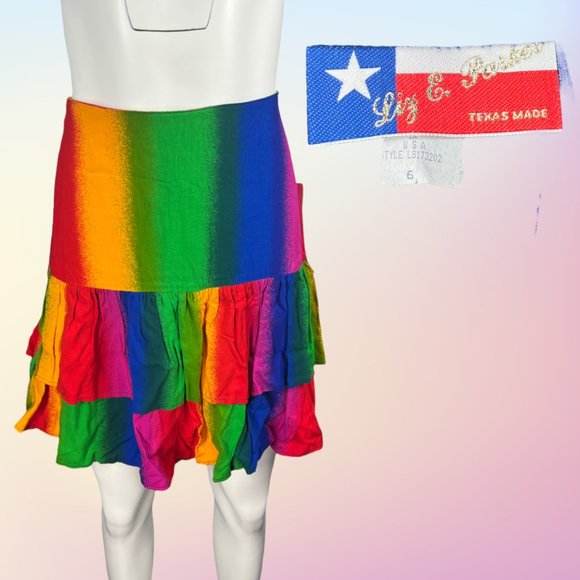 VTG 80's/90's NWT DEADSTOCK Liz E. Parker Texas Made Rainbow Tiered Skirt Sz 6 - Picture 1 of 8